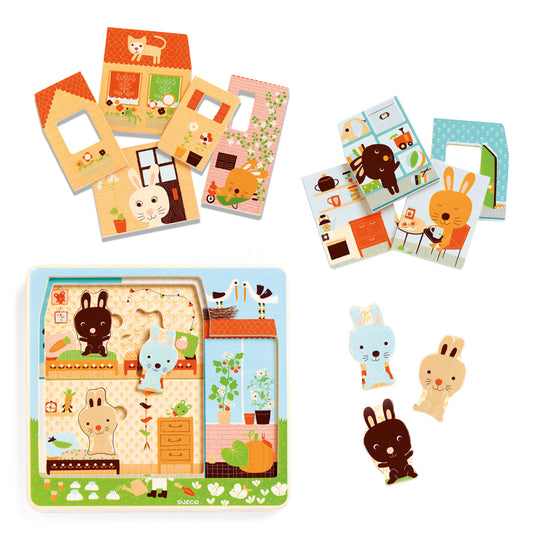 Rabbit Cottage Wooden Layer Puzzle