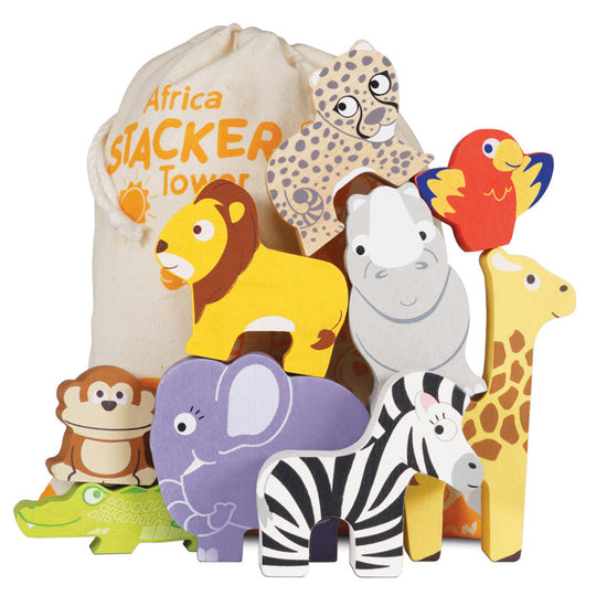 Petilou African Stacking Animals & Bag