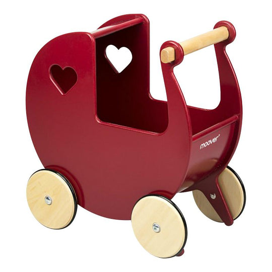 Dolls Pram Red with Natural Wheels
