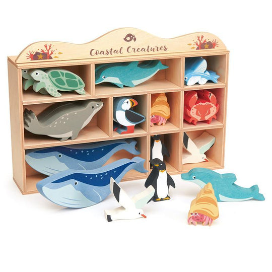 Wooden Coastal Animals with Display